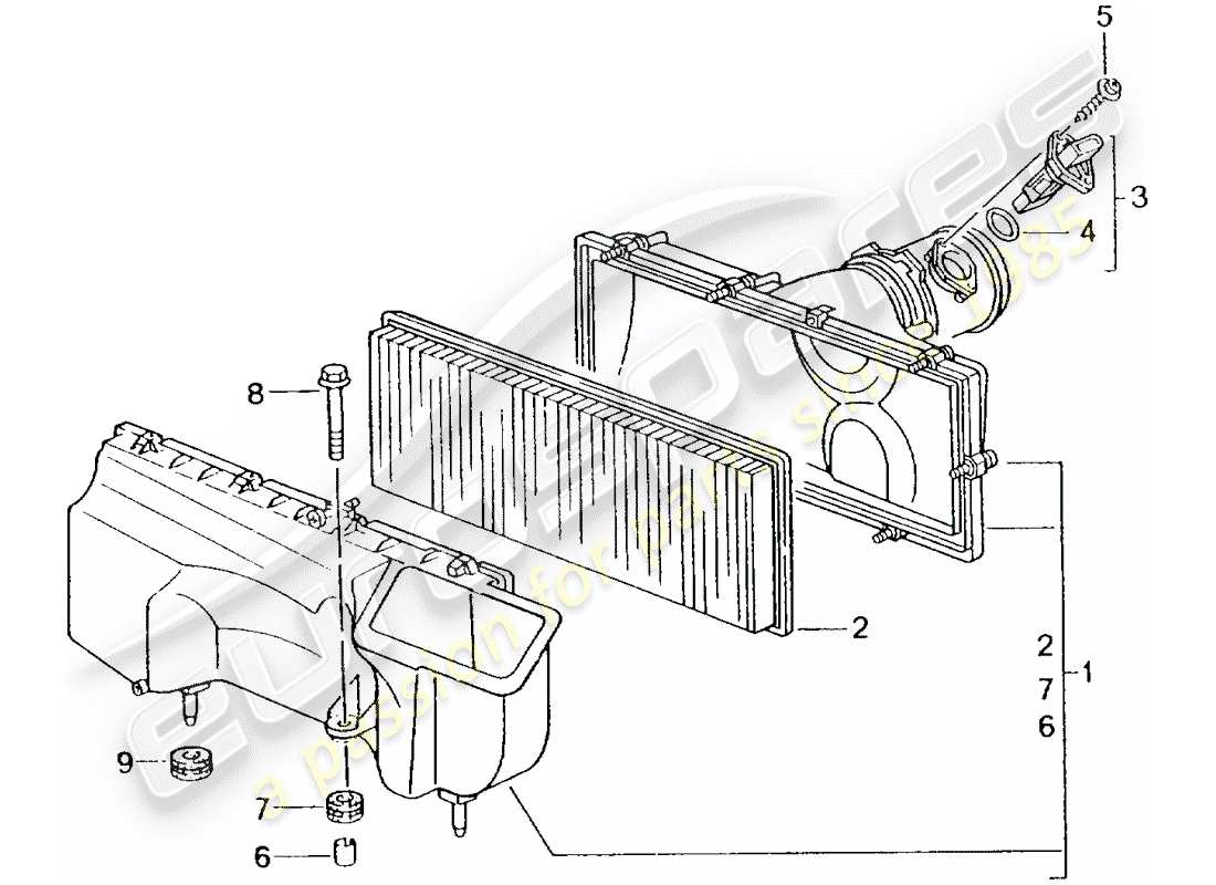 porsche 2003 (996 turbo / gt2) diagramma delle parti del filtro dell'aria