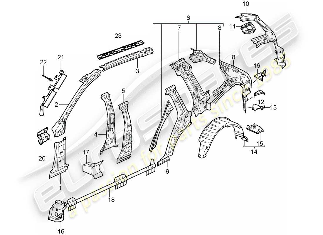 porsche 2003 (cayenne e1 9pa) pannello laterale diagramma delle parti
