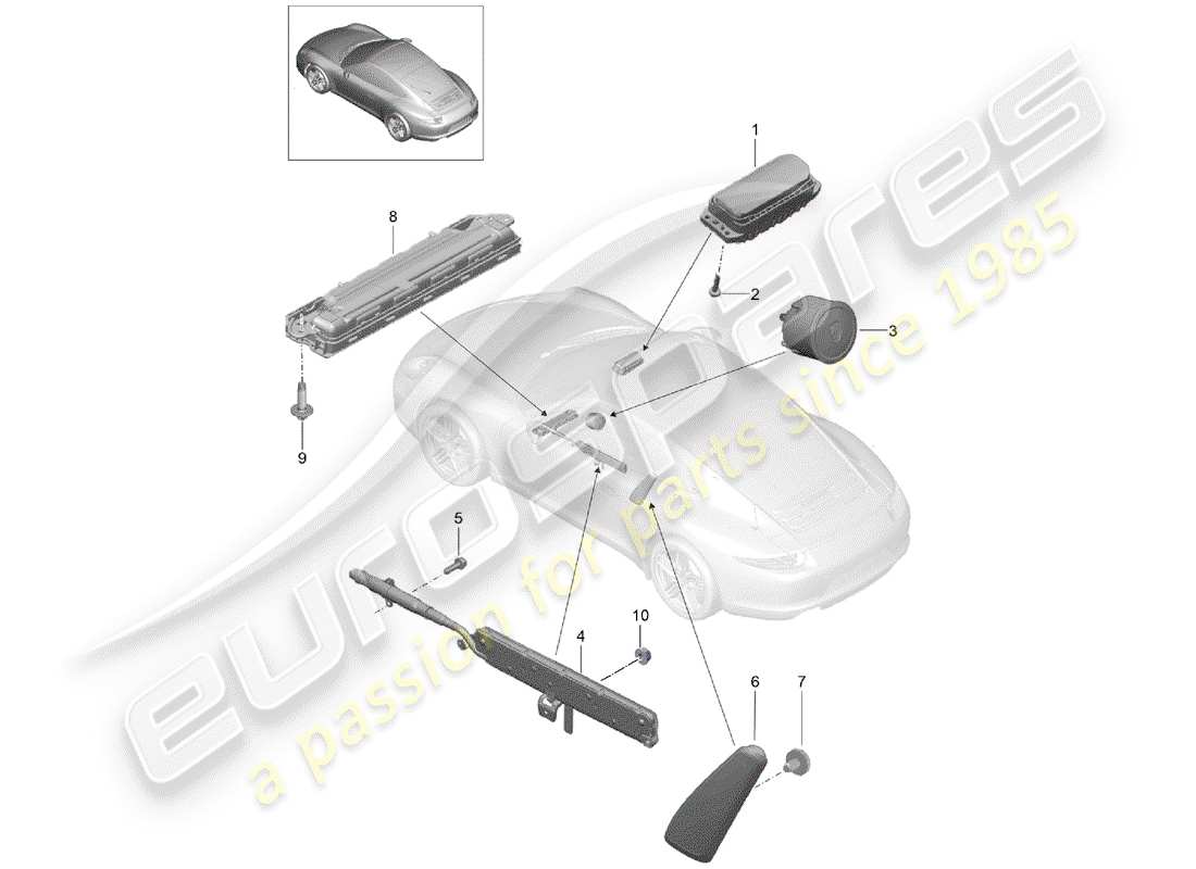 porsche 991 (2013) diagramma delle parti dell'airbag