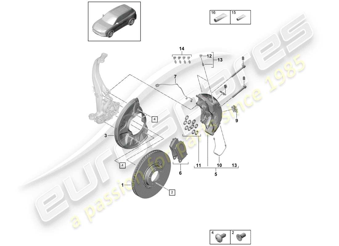 porsche 2020 (cayenne e3 9ya/9yb) freni a disco diagramma delle parti