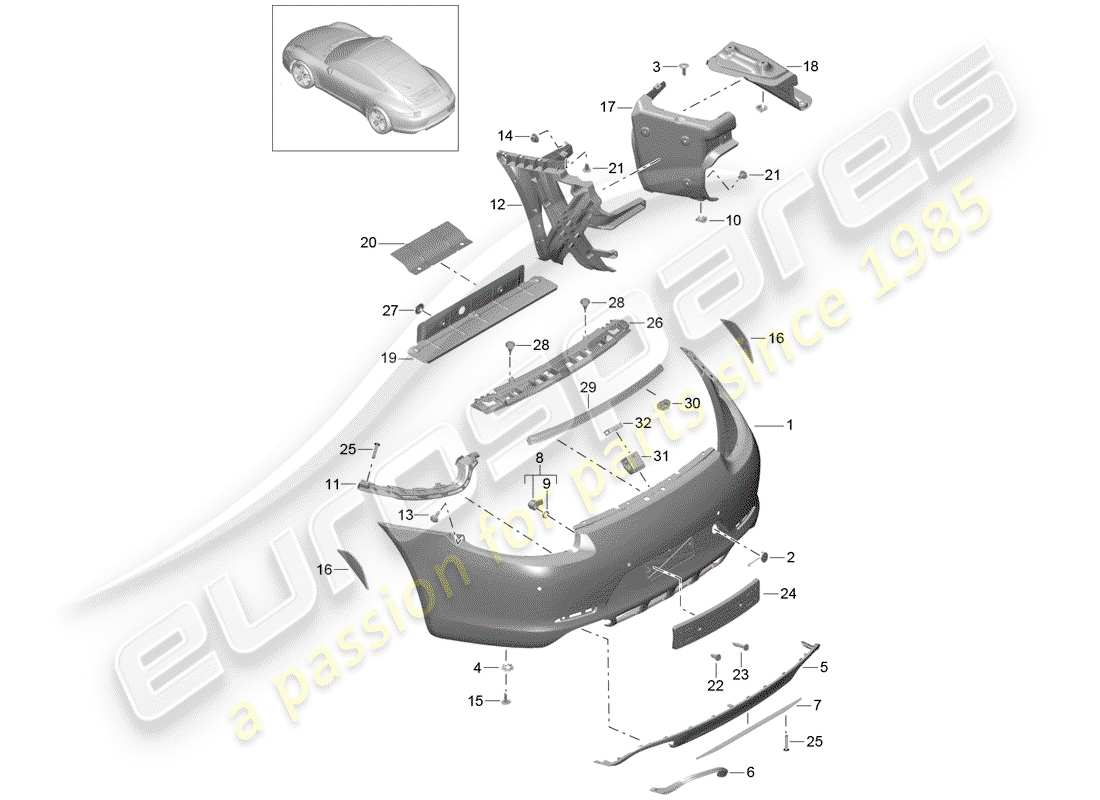 porsche 2012 (991-1) paraurti diagramma delle parti