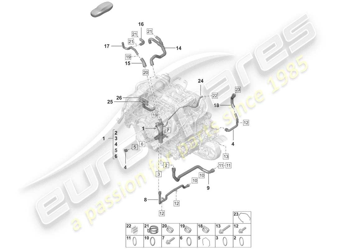 porsche 2019 (992-1) diagramma delle parti del raffreddamento ad acqua