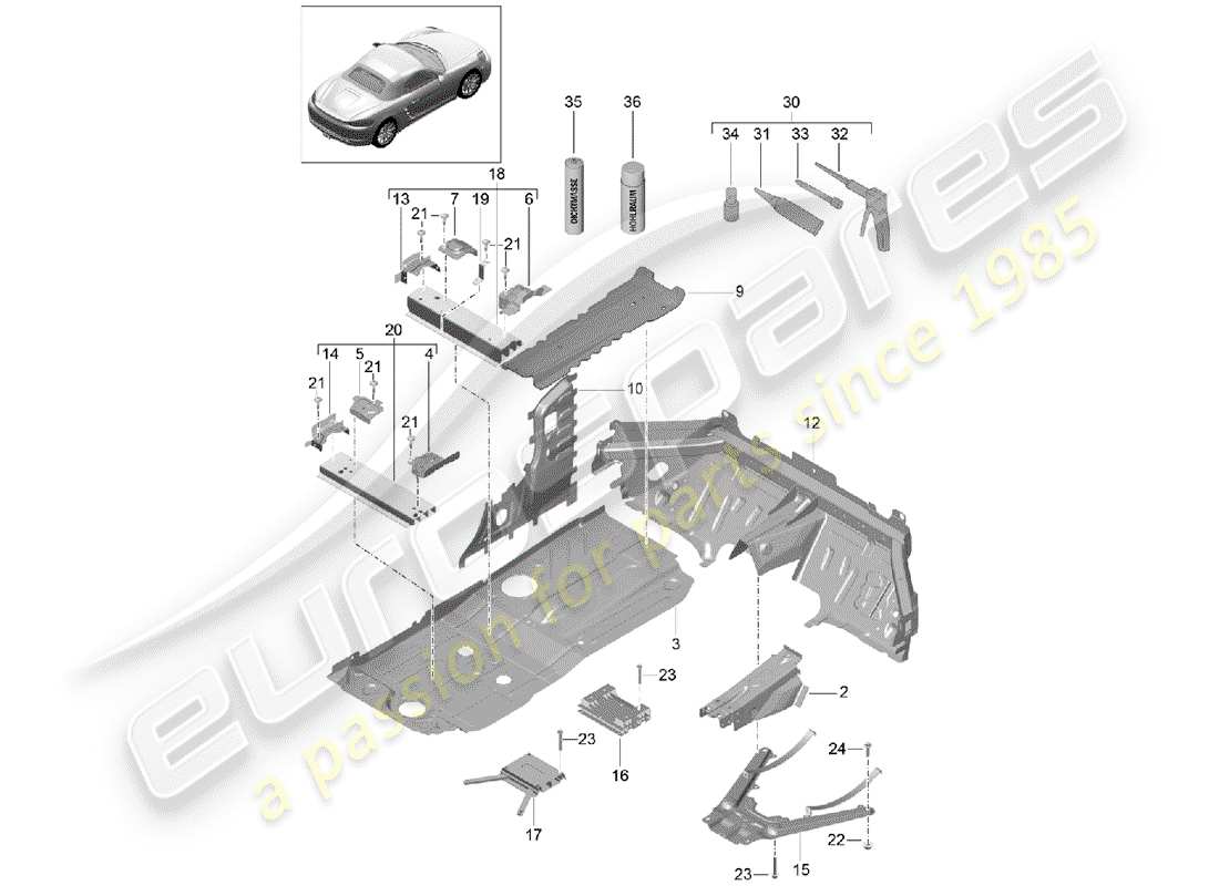 porsche 2020 (718 boxster) piastre da pavimento diagramma delle parti