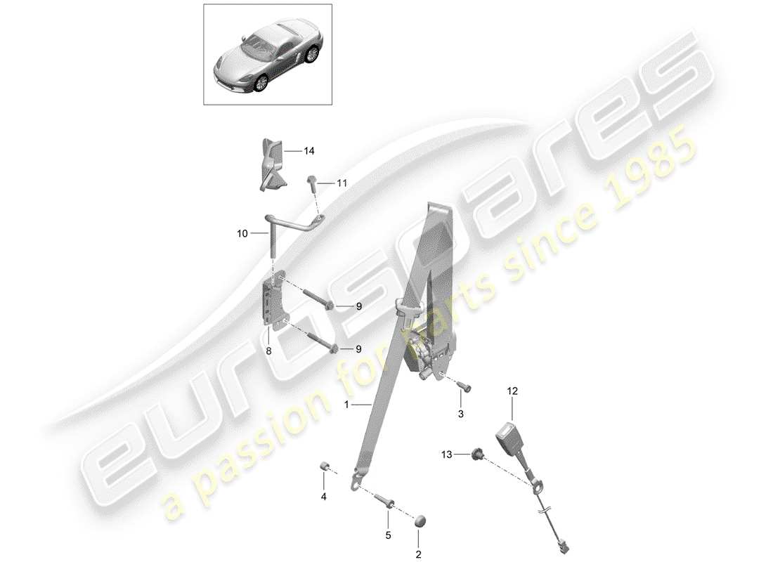 porsche 2020 (718 boxster) cintura di sicurezza a tre punti diagramma delle parti