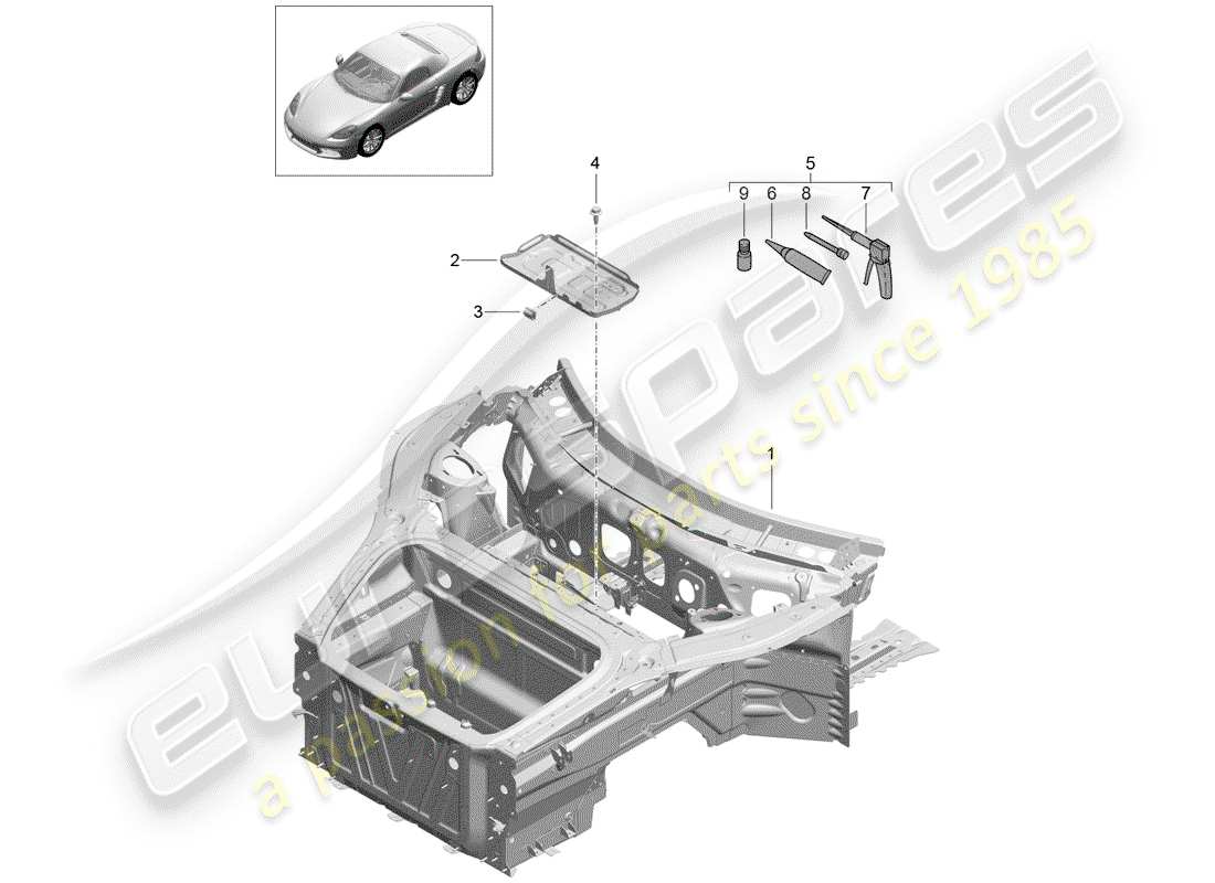 porsche 2017 (718 boxster) fine frontale diagramma delle parti