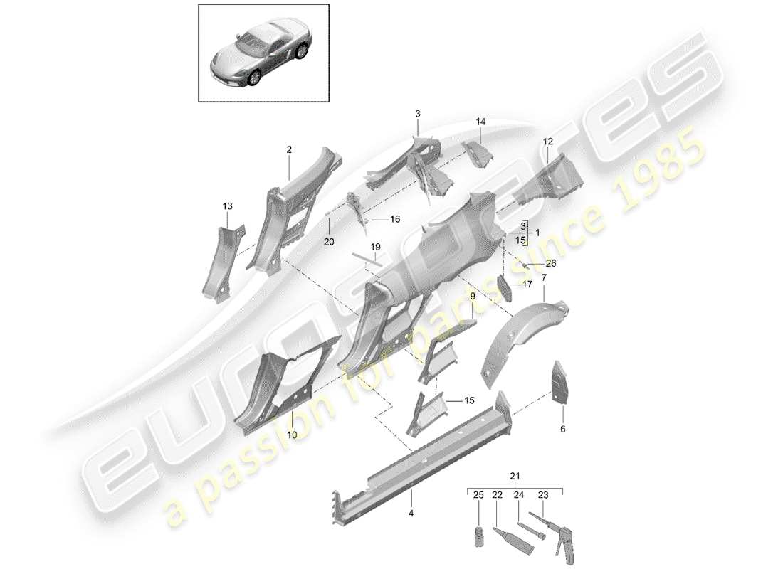 porsche 2017 (718 boxster) pannello laterale diagramma delle parti