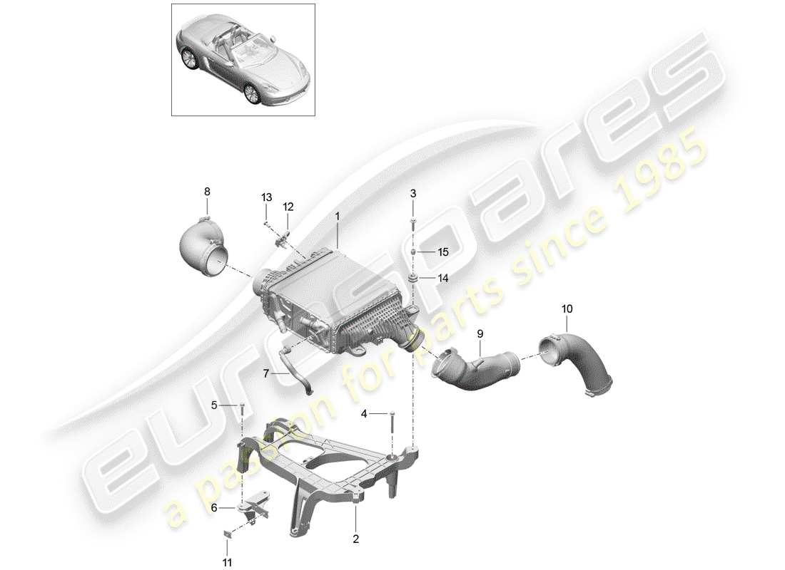 porsche 2020 (718 boxster) raffreddatore dell'aria di carica diagramma delle parti