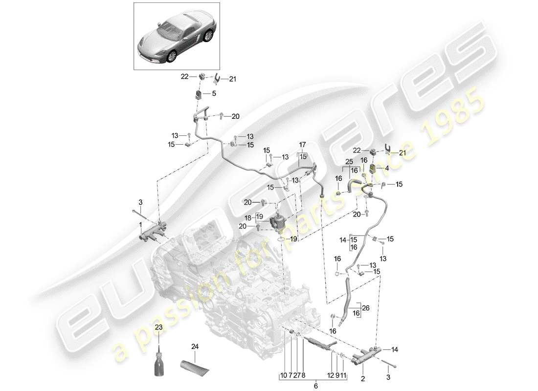 porsche 2017 (718 boxster) tubo di raccolta carburante diagramma delle parti