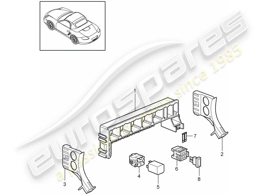 porsche 2009 (987 boxster) scatola fusibili/piastra rele' schema delle parti