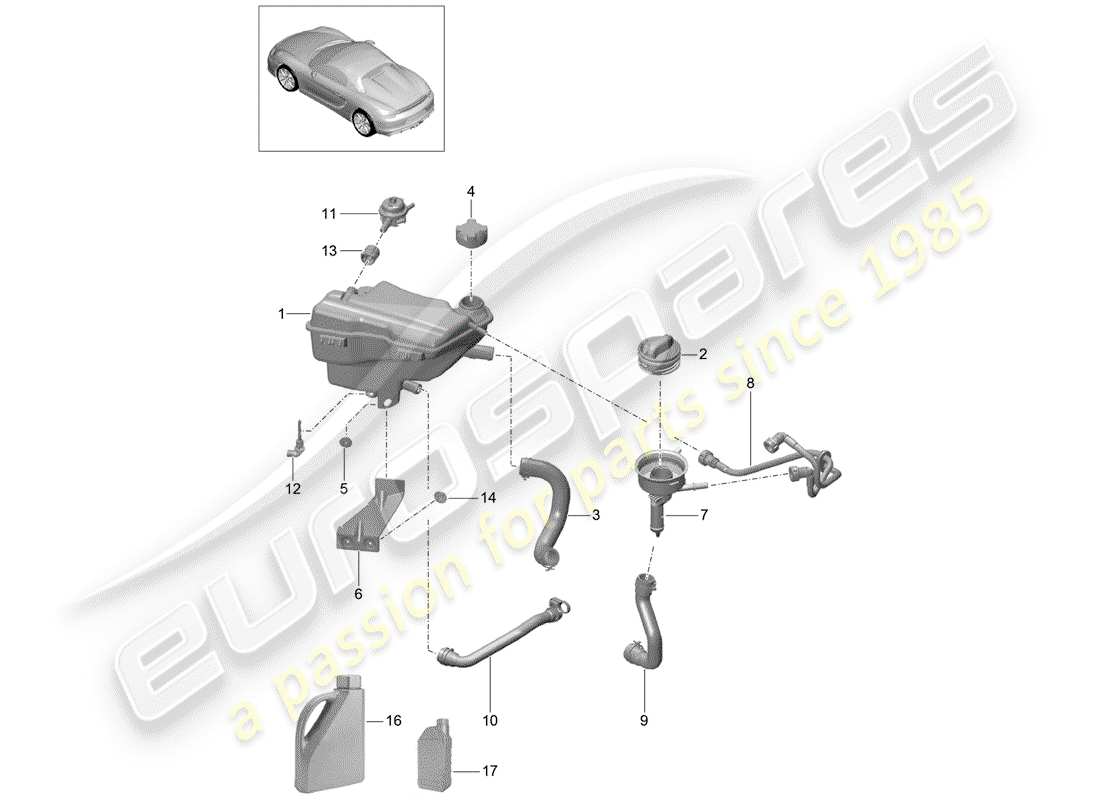 porsche 2016 (981 boxster spyder) raffreddamento ad acqua 3 diagramma delle parti