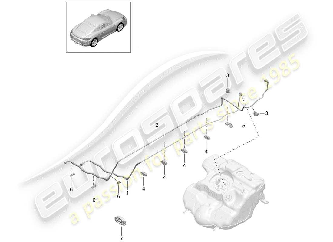 porsche 2017 (718 cayman) linea carburante diagramma delle parti