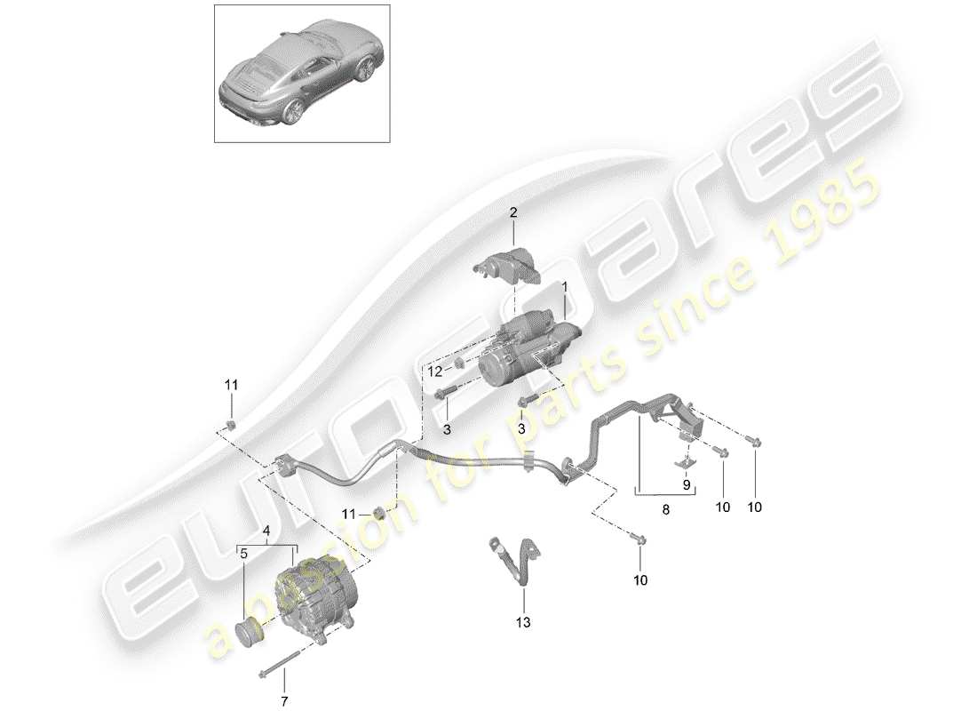porsche 2016 (991-1 turbo) schema delle parti di starter