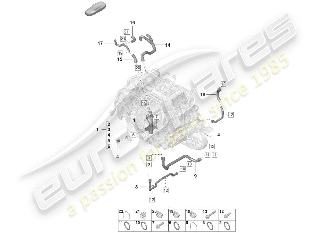 porsche 2020 (992-1) diagramma delle parti del raffreddamento ad acqua