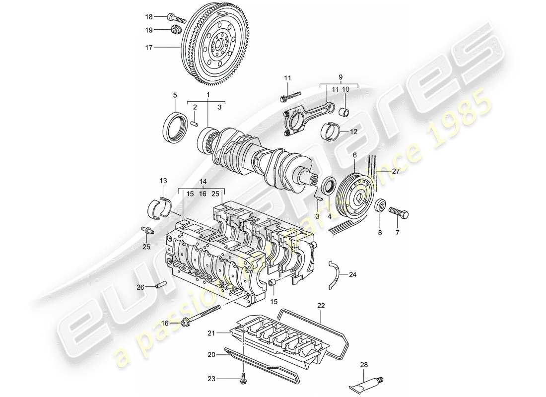 porsche 1997 (986 boxster) schema delle parti dell'albero motore