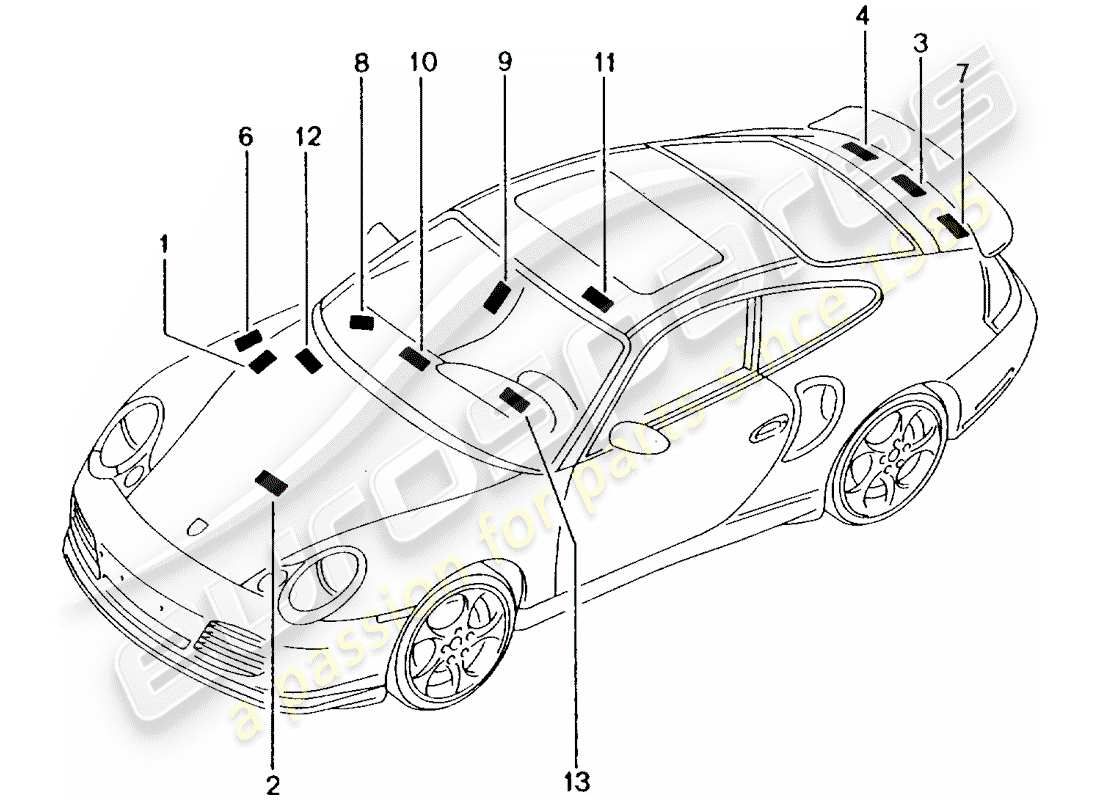 porsche 2003 (996 turbo / gt2) segnali/avvisi diagramma delle parti