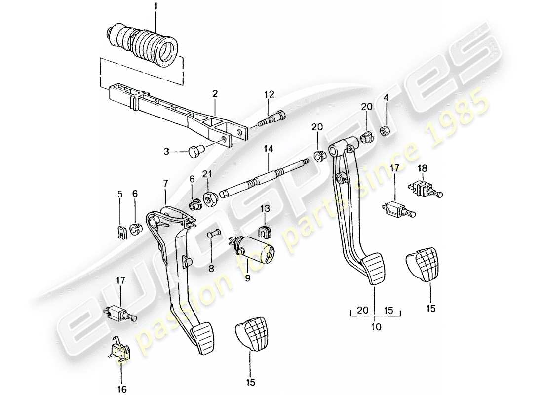 porsche 2002 (996 turbo / gt2) pedali diagramma delle parti