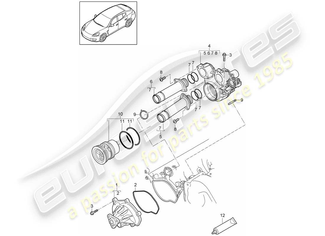 porsche 2011 (panamera 970) schema delle parti della pompa dell'acqua