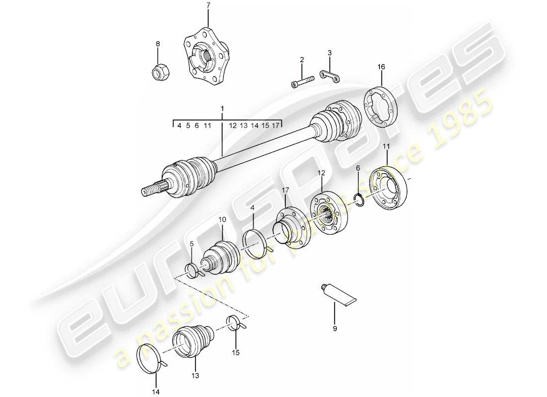 porsche 2003 (996 turbo / gt2) albero motore - mozzo ruota diagramma delle parti