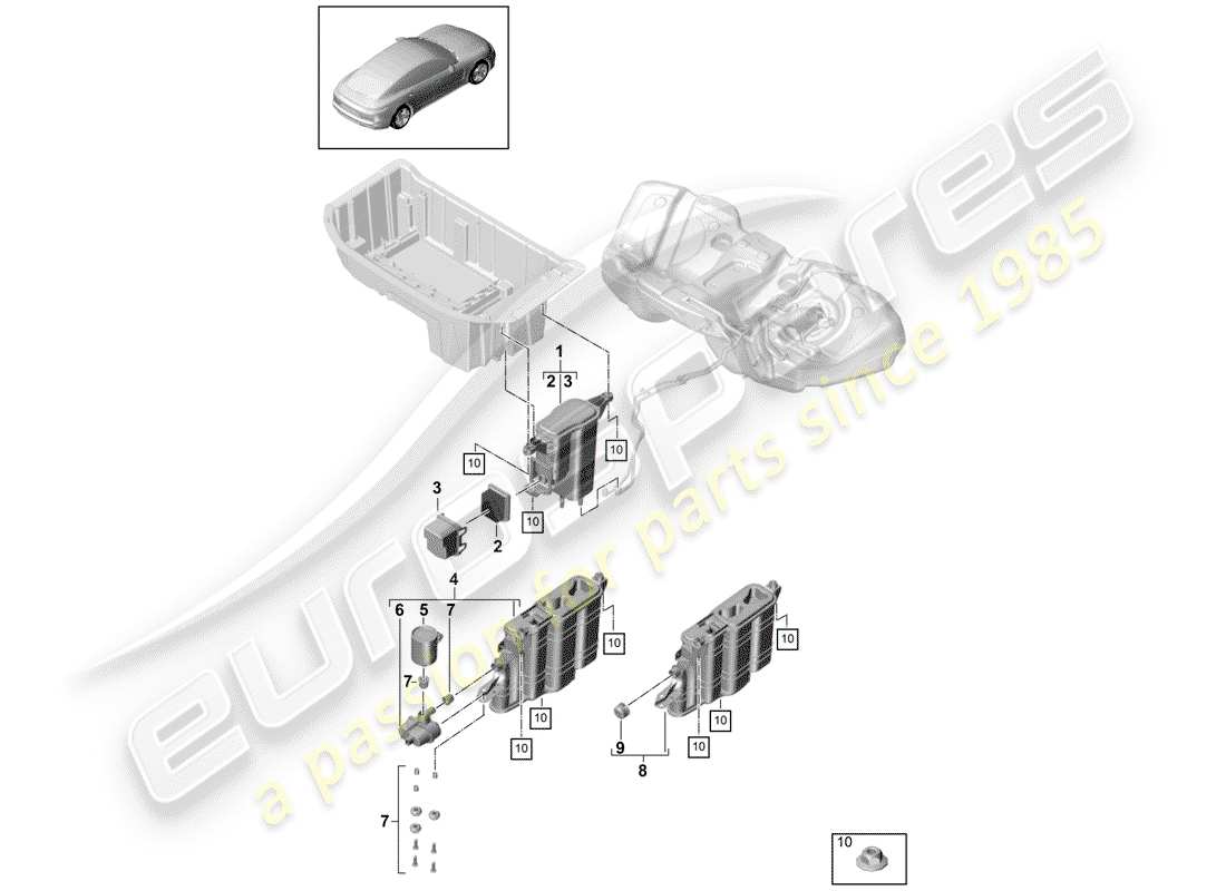 porsche 2017 (panamera 971-1) schema delle parti del contenitore per emissioni evaporative