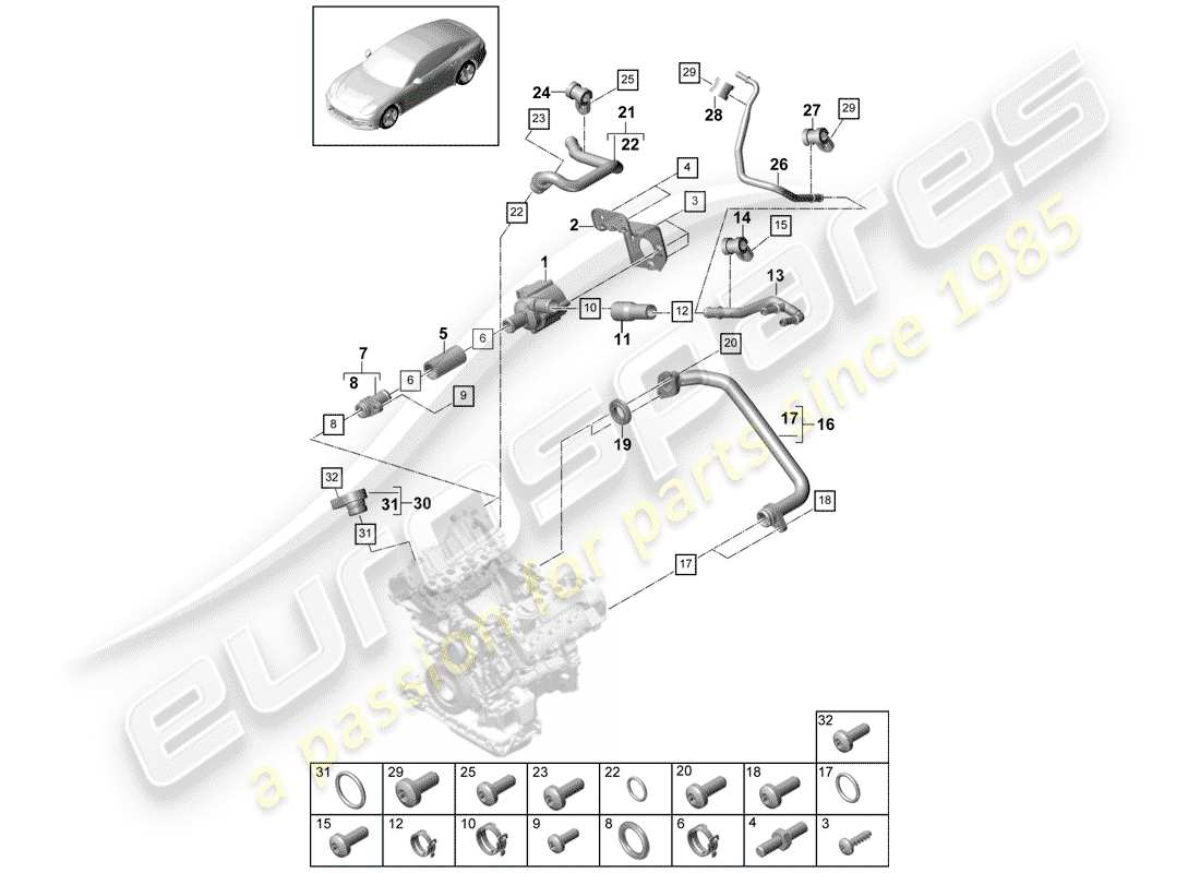 porsche 2017 (panamera 971-1) diagramma delle parti del raffreddamento ad acqua