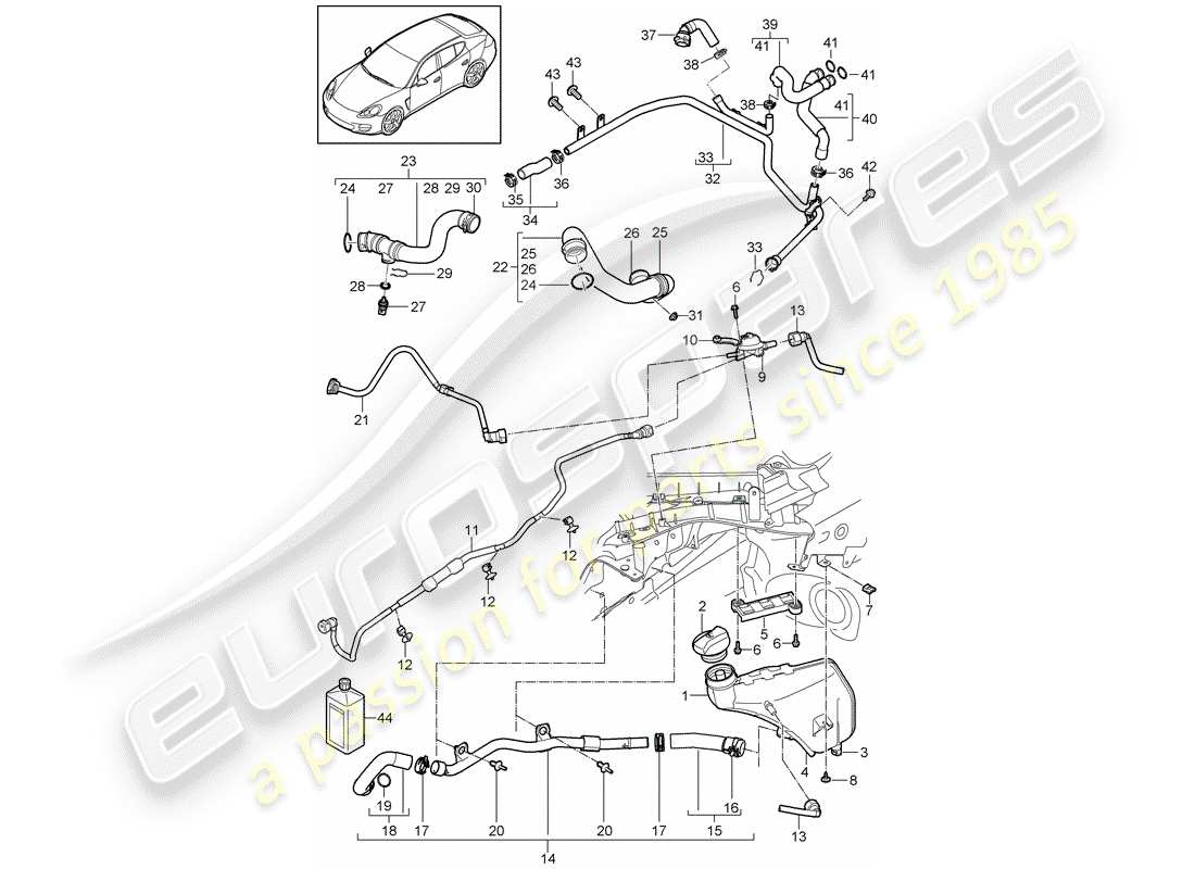 porsche 2013 (panamera 970) diagramma delle parti del raffreddamento ad acqua