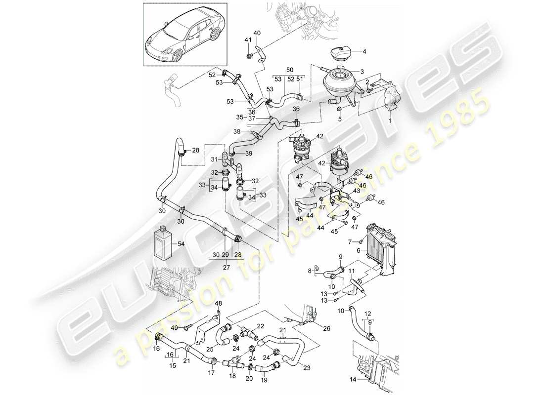 porsche 2013 (panamera 970) diagramma delle parti del raffreddamento ad acqua
