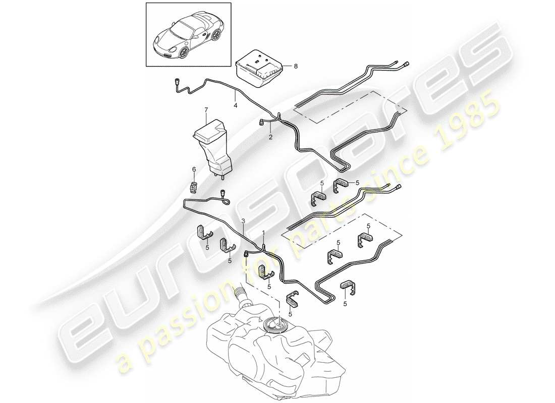 porsche 2011 (987 boxster) sistema di alimentazione carburante diagramma delle parti