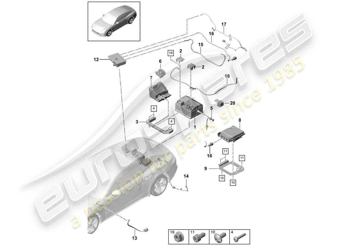 porsche panamera 971 (2019) diagramma delle parti della batteria