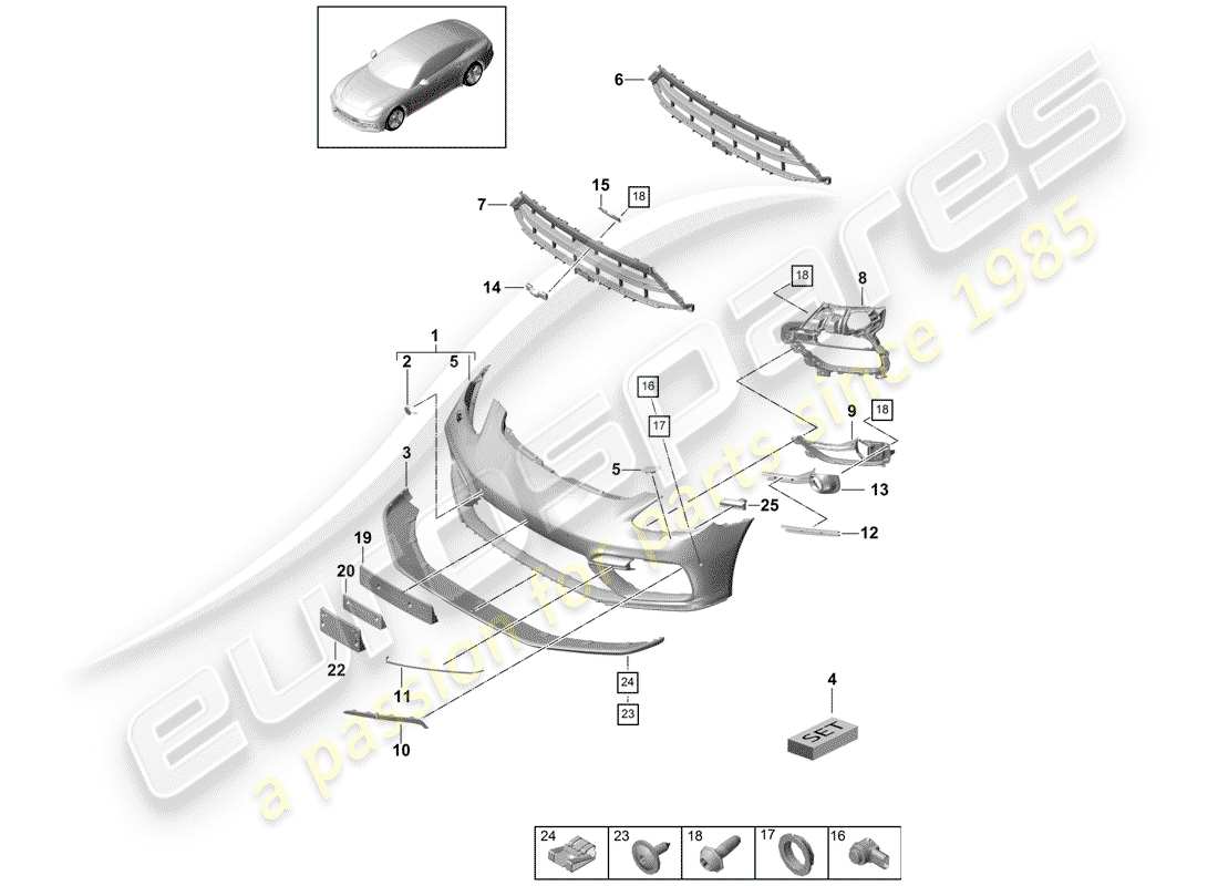 porsche 2020 (panamera 971-1) paraurti diagramma delle parti