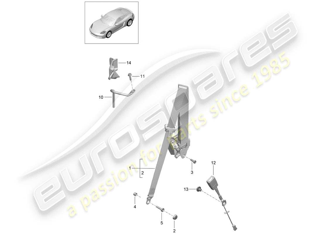 porsche 2018 (718 cayman) cintura di sicurezza a tre punti diagramma delle parti