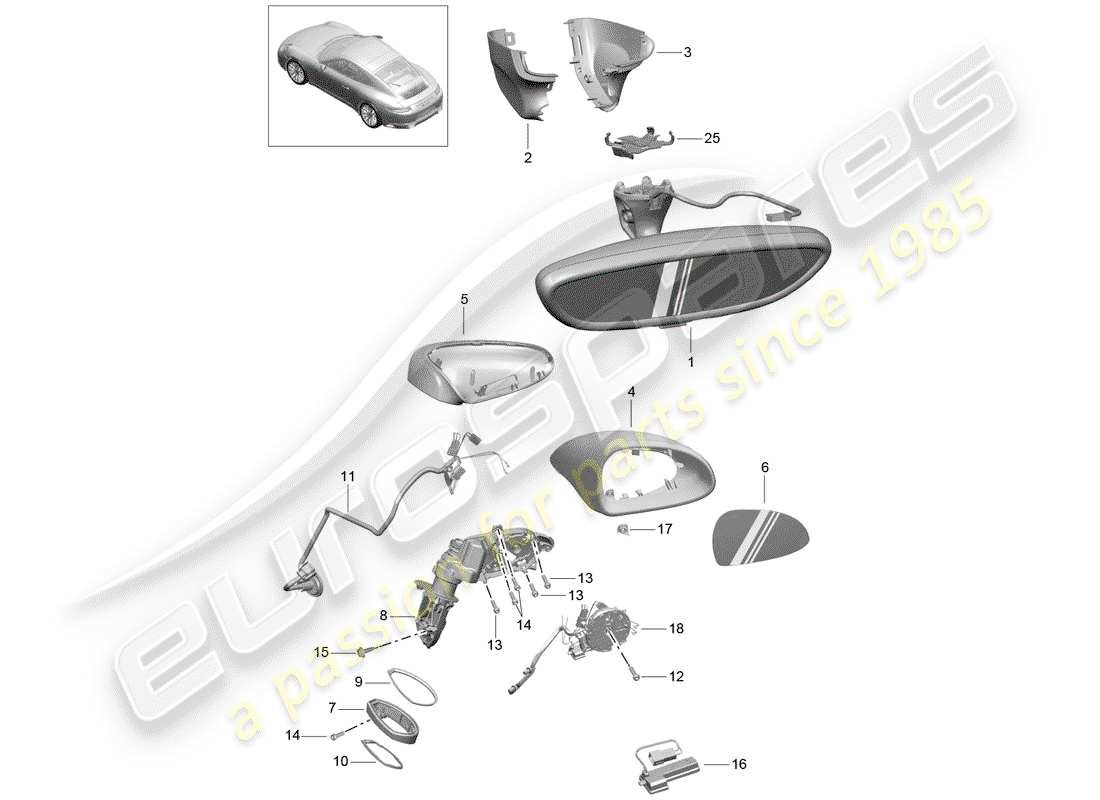 porsche 2019 (991-2) specchietto retrovisore interno diagramma delle parti