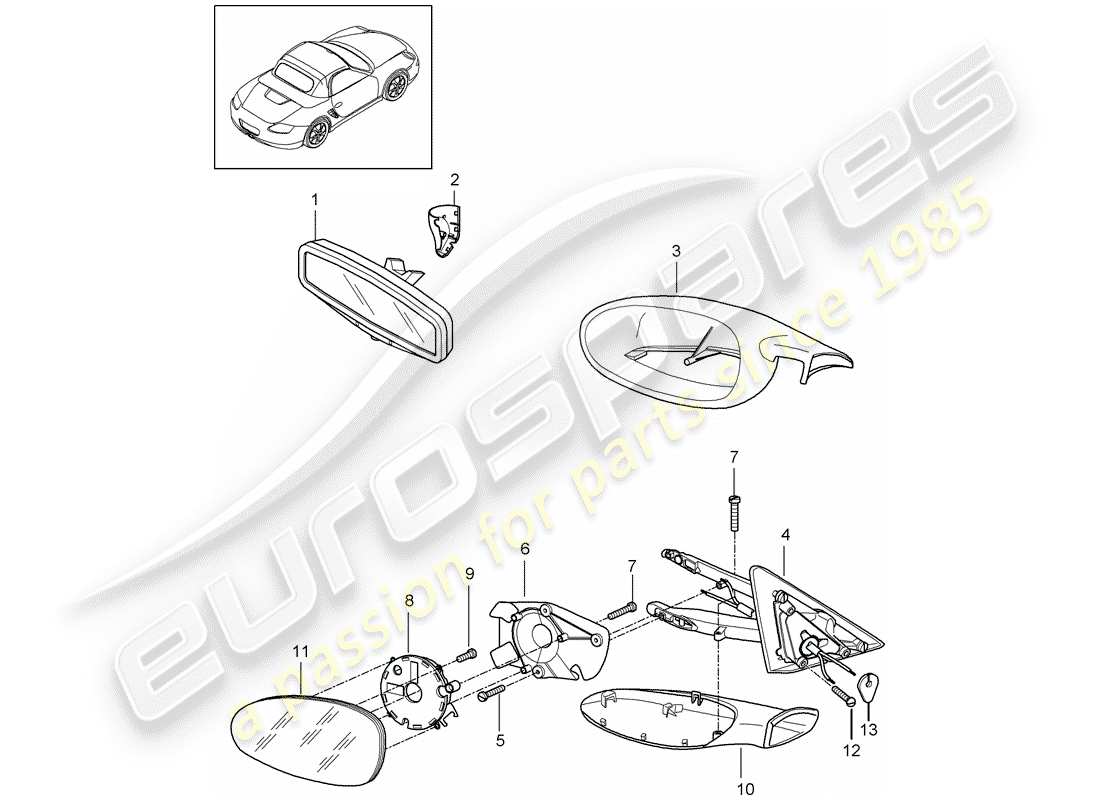 porsche 2006 (987 boxster) specchietto retrovisore interno diagramma delle parti