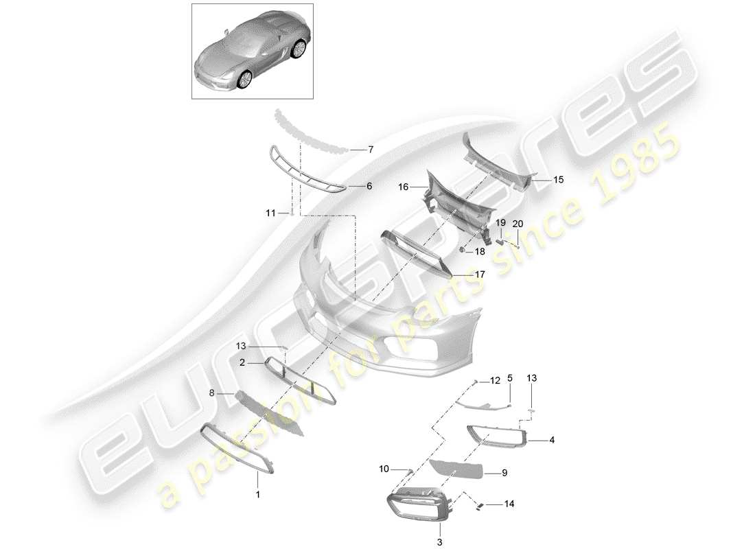 porsche 2016 (981 boxster spyder) diagramma delle parti del paraurti