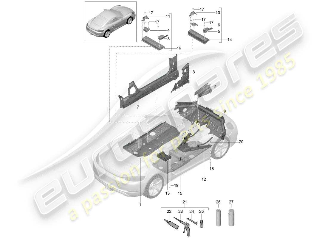 porsche 2017 (718 cayman) piastre di pavimento schema delle parti