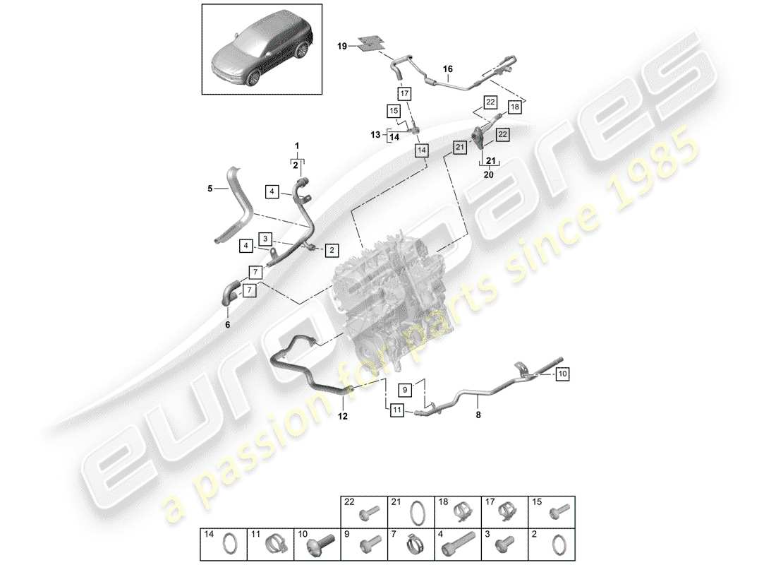 porsche 2019 (cayenne e3 9ya/9yb) raffreddamento ad acqua diagramma delle parti