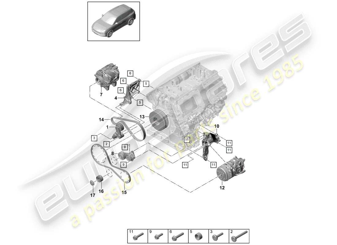 porsche 2019 (cayenne e3 9ya/9yb) cintura a costine diagramma delle parti