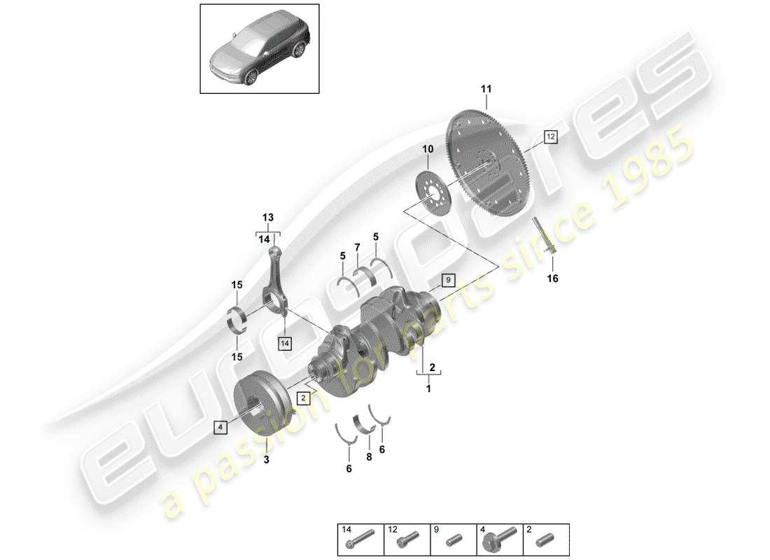 porsche 2019 (cayenne e3 9ya/9yb) schema delle parti dell'albero motore