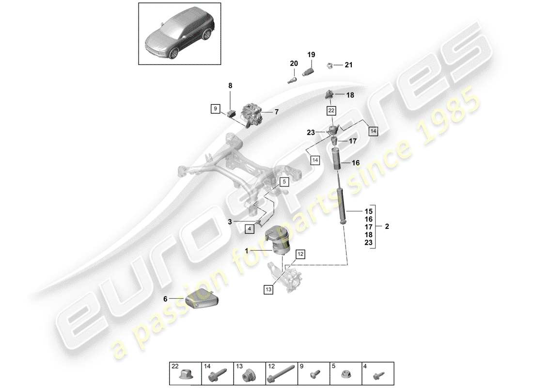 porsche 2019 (cayenne e3 9ya/9yb) molla pneumatica diagramma delle parti