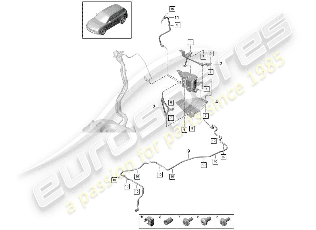 porsche 2019 (cayenne e3 9ya/9yb) contenitore per emissioni evaporative diagramma delle parti