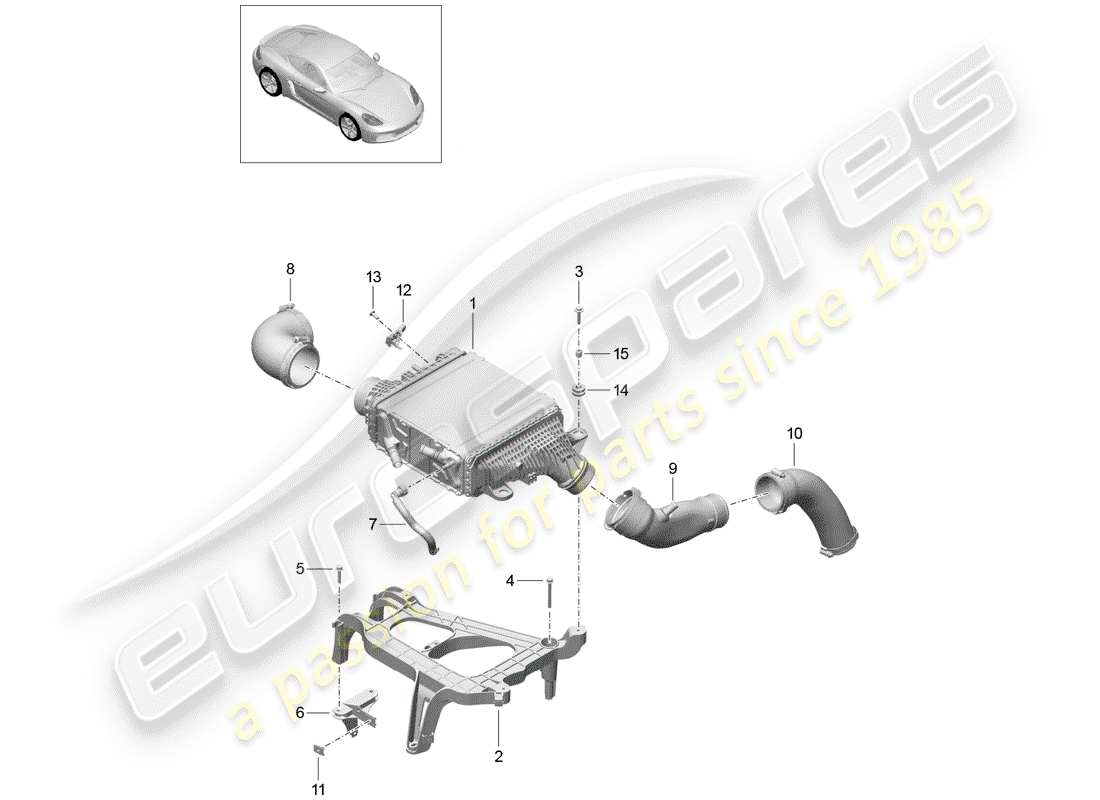 porsche 2017 (718 cayman) schema delle parti del raffreddatore dell'aria di carica