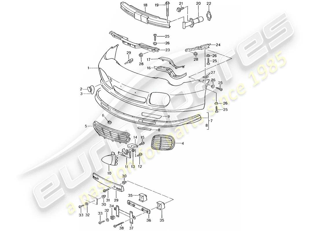porsche 2002 (996 turbo / gt2) paraurti diagramma delle parti