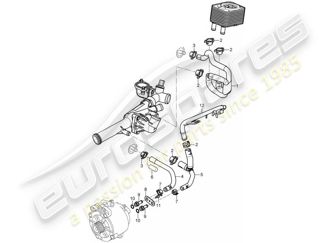porsche 2008 (cayenne e1 9pa) raffreddamento ad acqua 2 diagramma delle parti