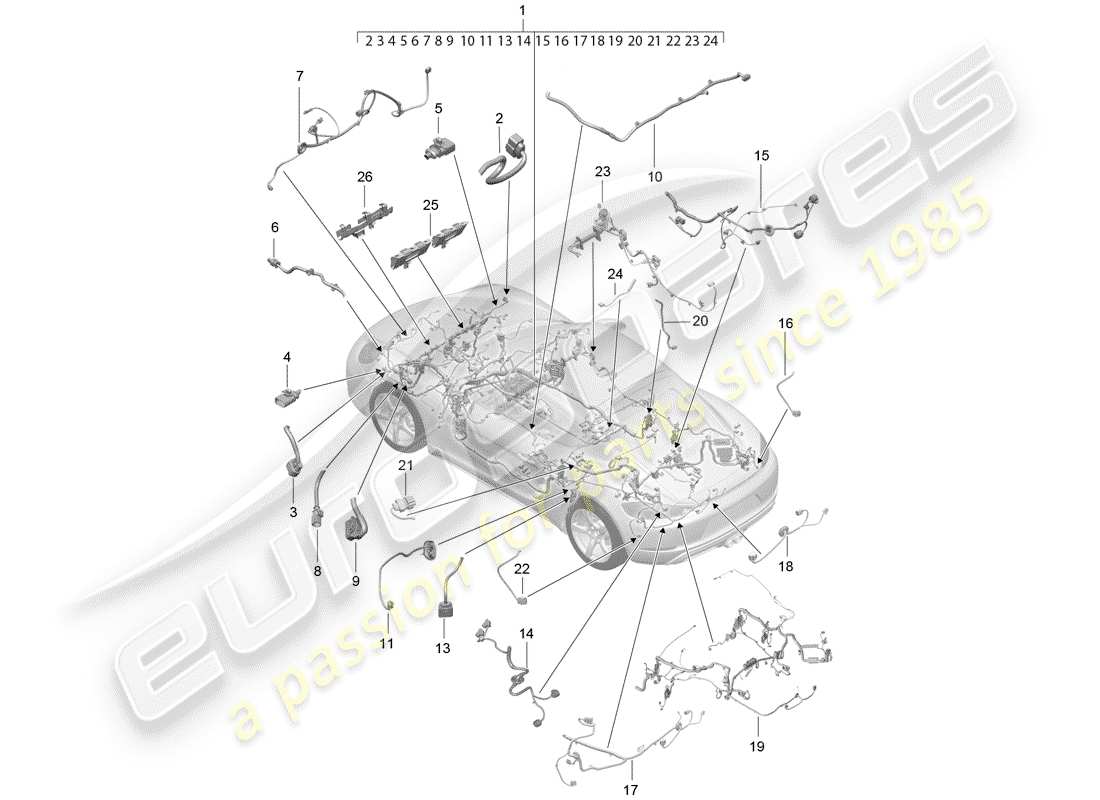 porsche 2017 (718 cayman) cablaggi diagramma delle parti