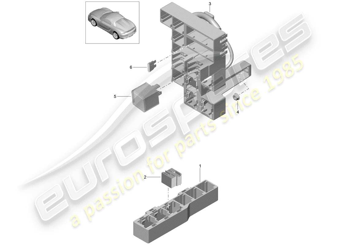 porsche 2016 (981 boxster spyder) scatola fusibili/piastra rele' schema delle parti