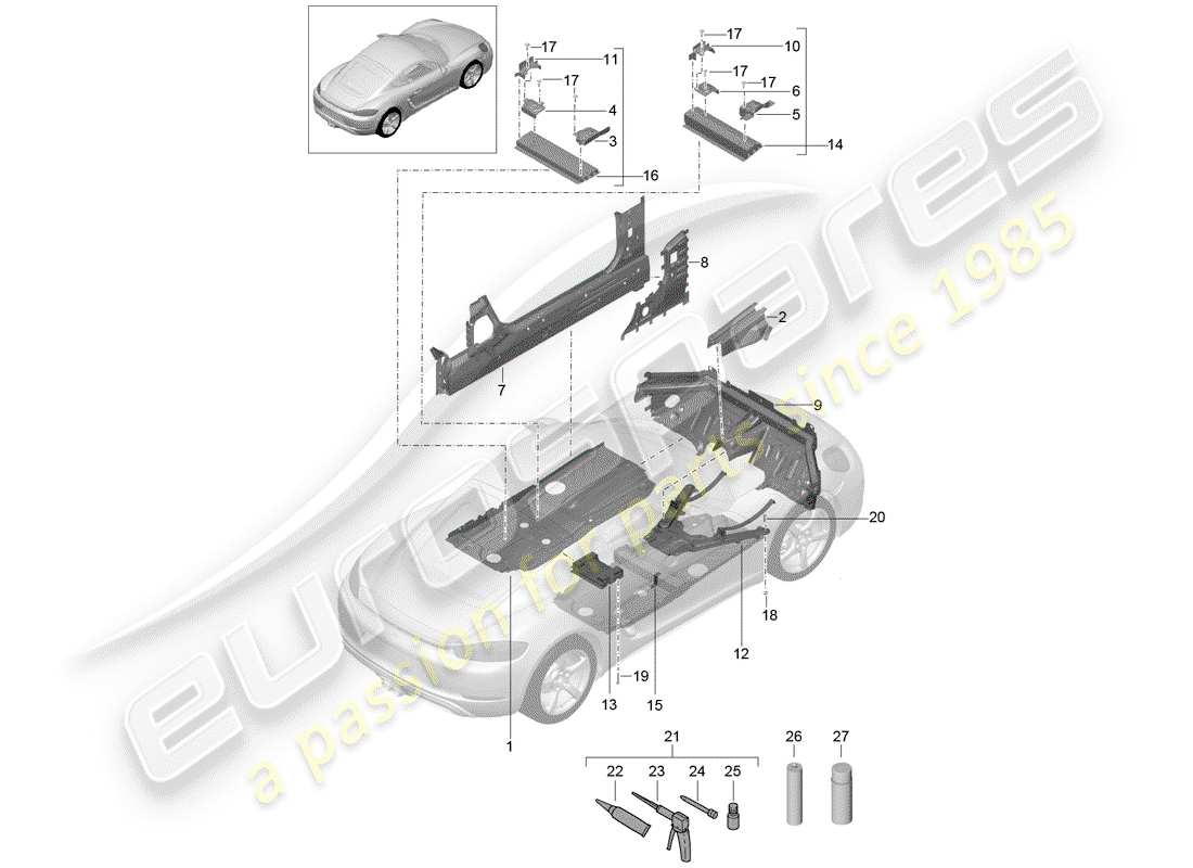 porsche 718 cayman (2019) piastre da pavimento diagramma delle parti