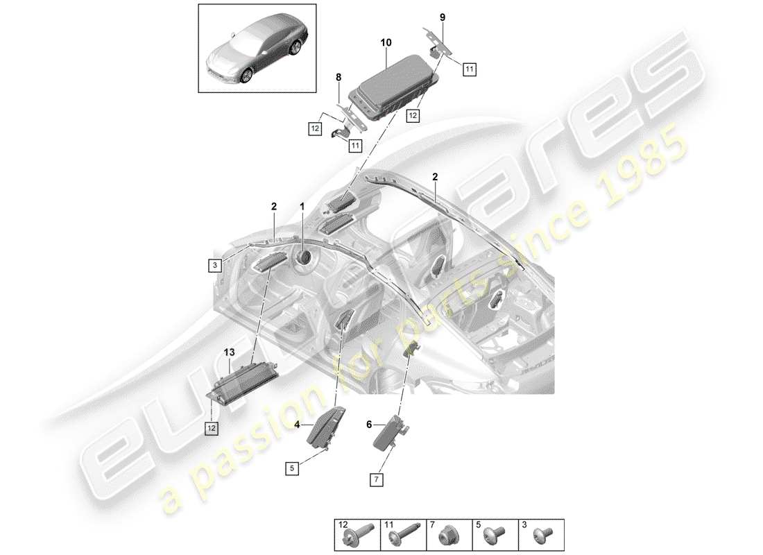 porsche panamera 971 (2019) diagramma delle parti dell'airbag