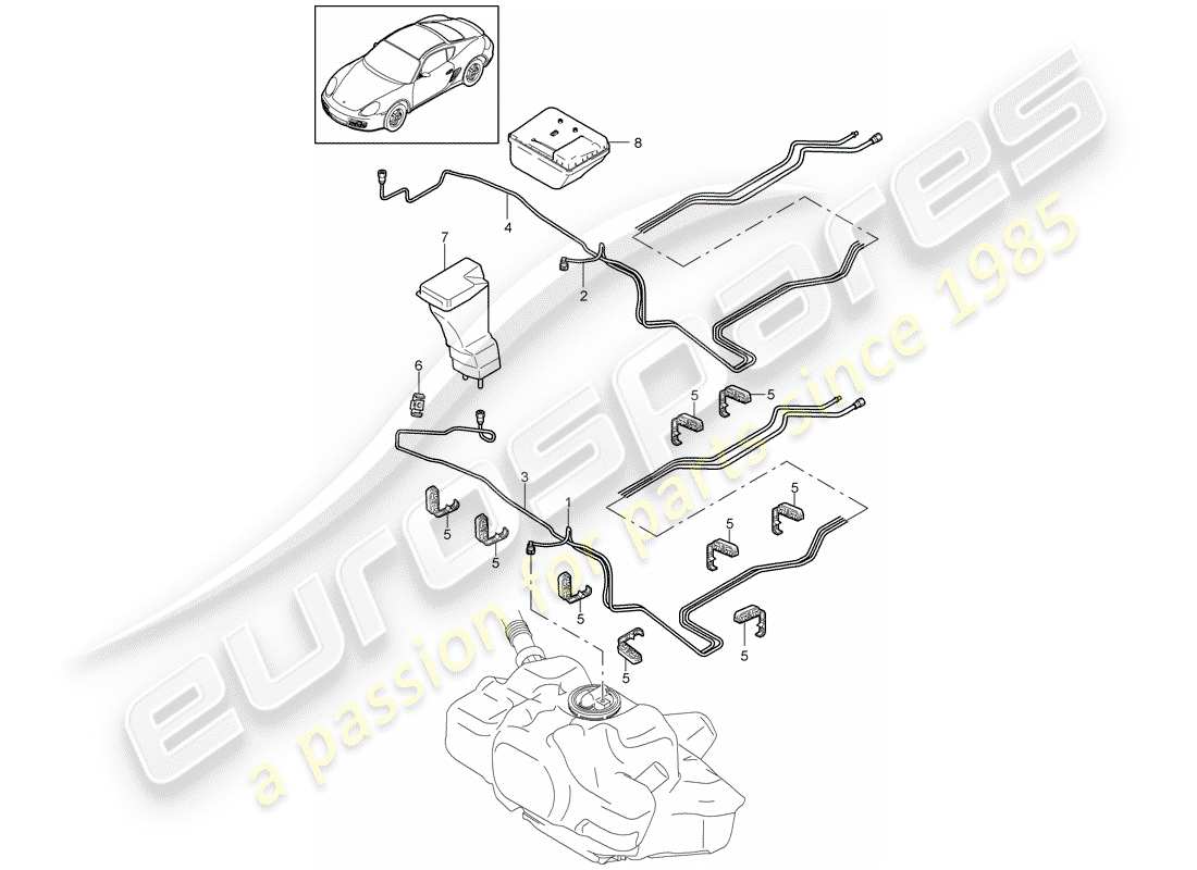 porsche 2010 (987 cayman) sistema di alimentazione carburante diagramma delle parti