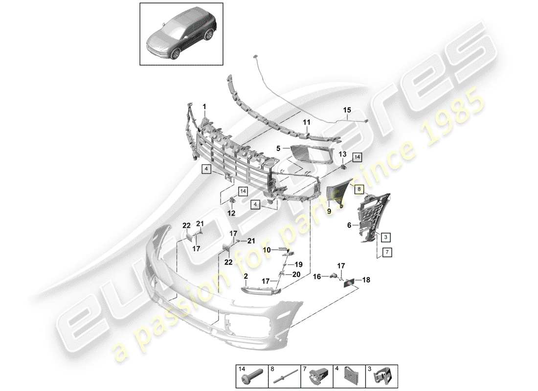 porsche 2020 (cayenne e3 9ya/9yb) paraurti diagramma delle parti