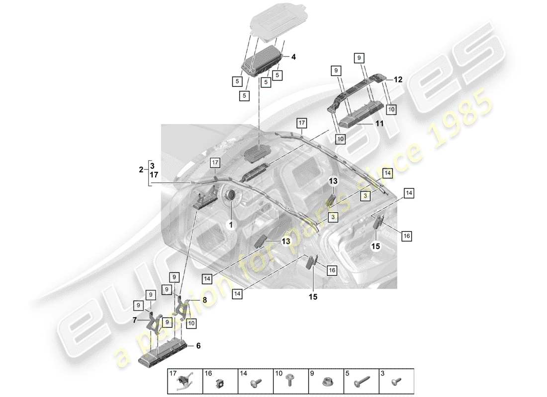 porsche 2020 (cayenne e3 9ya/9yb) diagramma delle parti dell'airbag