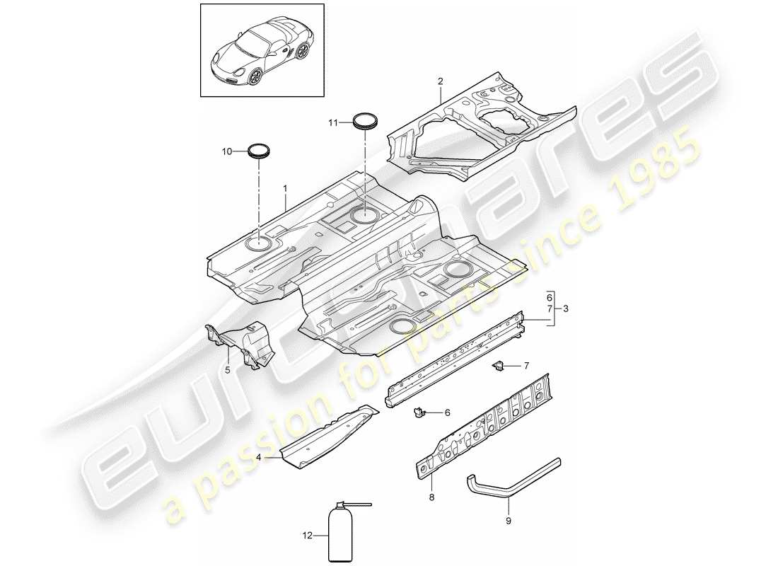 porsche 2012 (987 boxster) pavimento diagramma delle parti